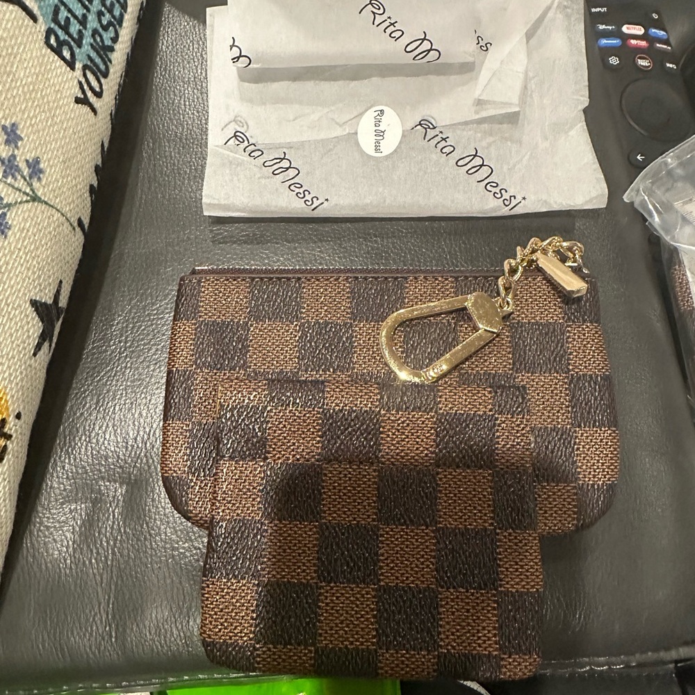 Rita Messi Brown Checkered Squeeze Coin Purses and Zippered Coin Holder Set